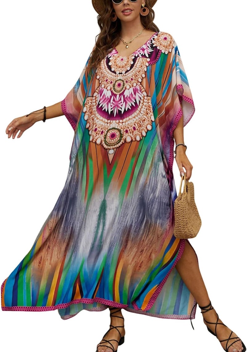 IMAGEKOPE Kaftan Dresses for Women Plus Size Bathing Suit Cover up Caftan Maxi Beach Dresses - Image 1